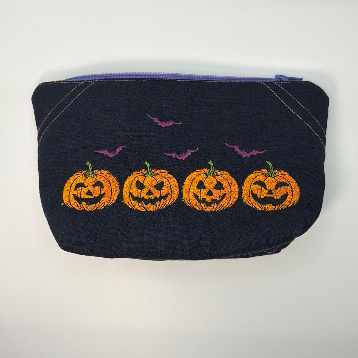 Pumpkin and Bat Embroidered Clutch