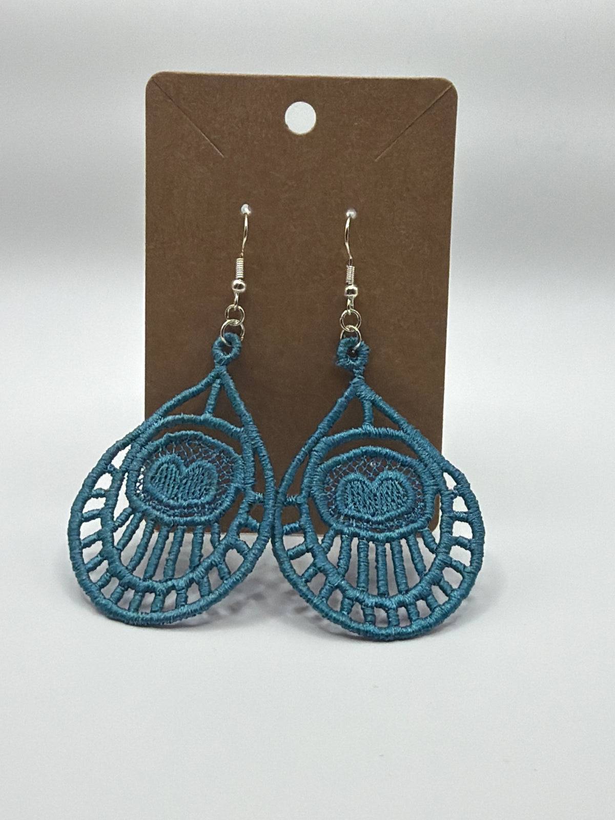 Two Tone Turquoise Heart Deco Lace Earrings