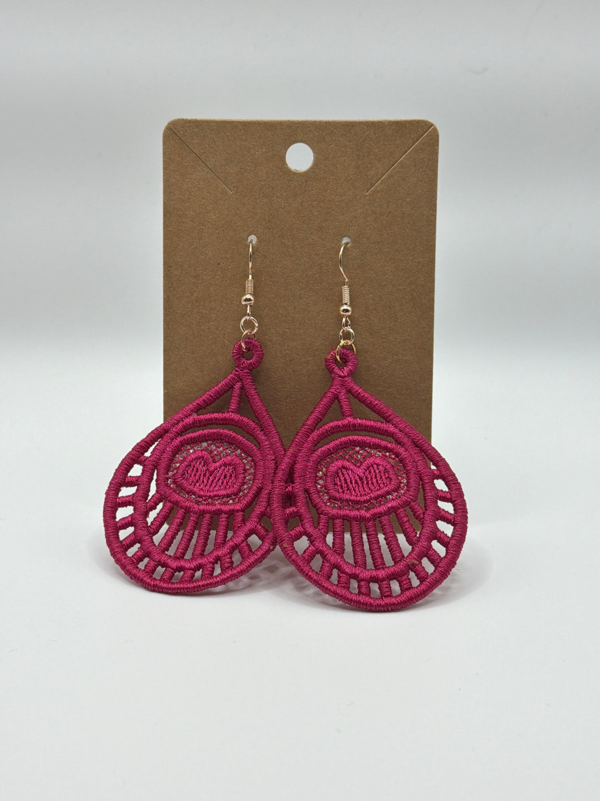 Plum Lace Heart Deco Earrings