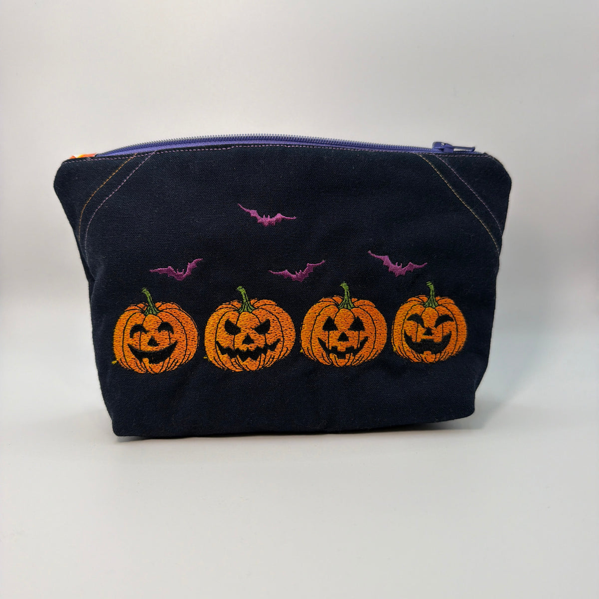 Pumpkin and Bat Embroidered Clutch