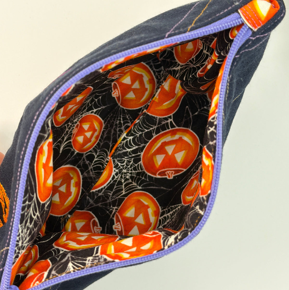 Pumpkin and Bat Embroidered Clutch